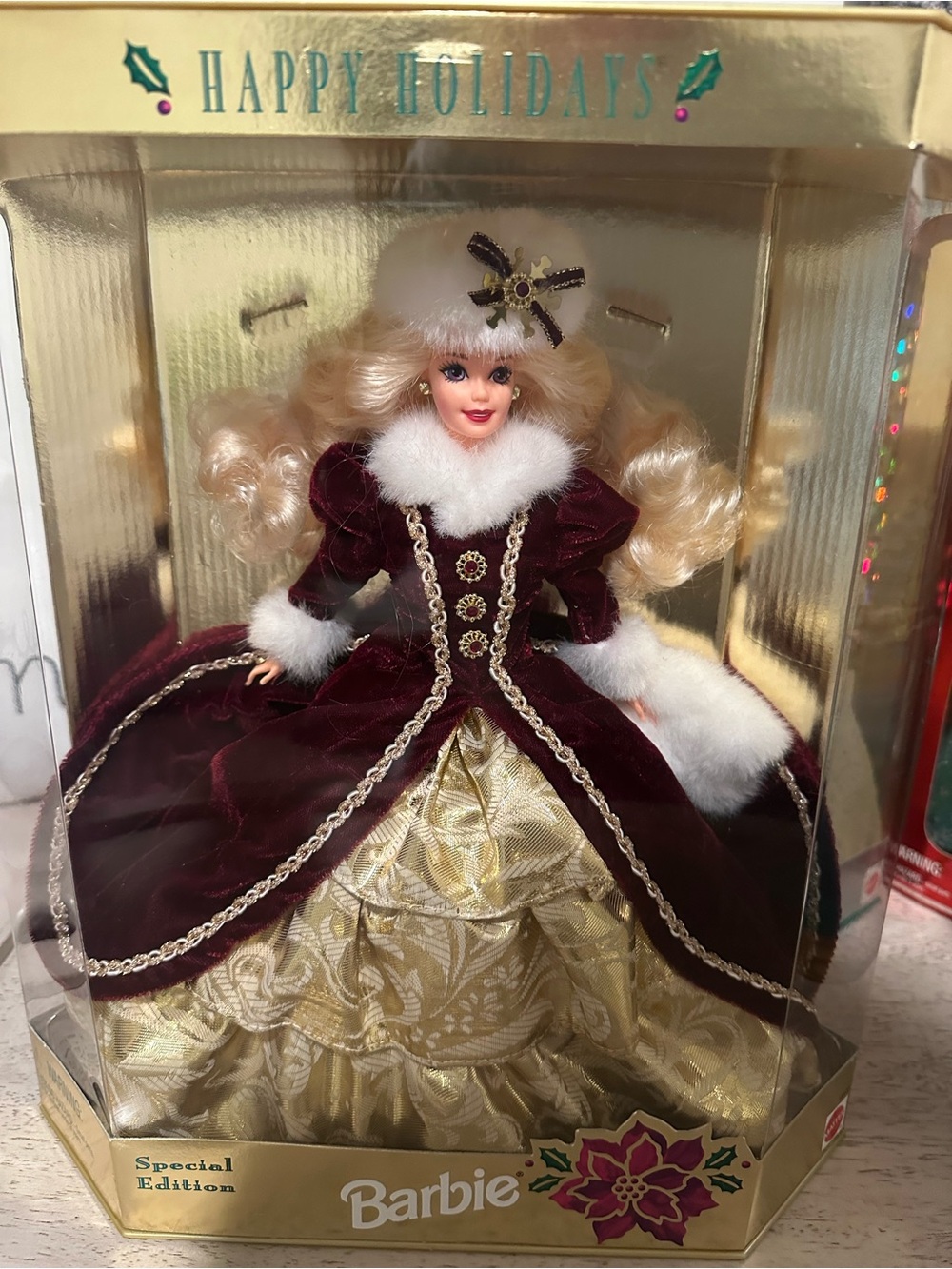 Barbie Holiday Doll in Burgundy Velvet and Gold